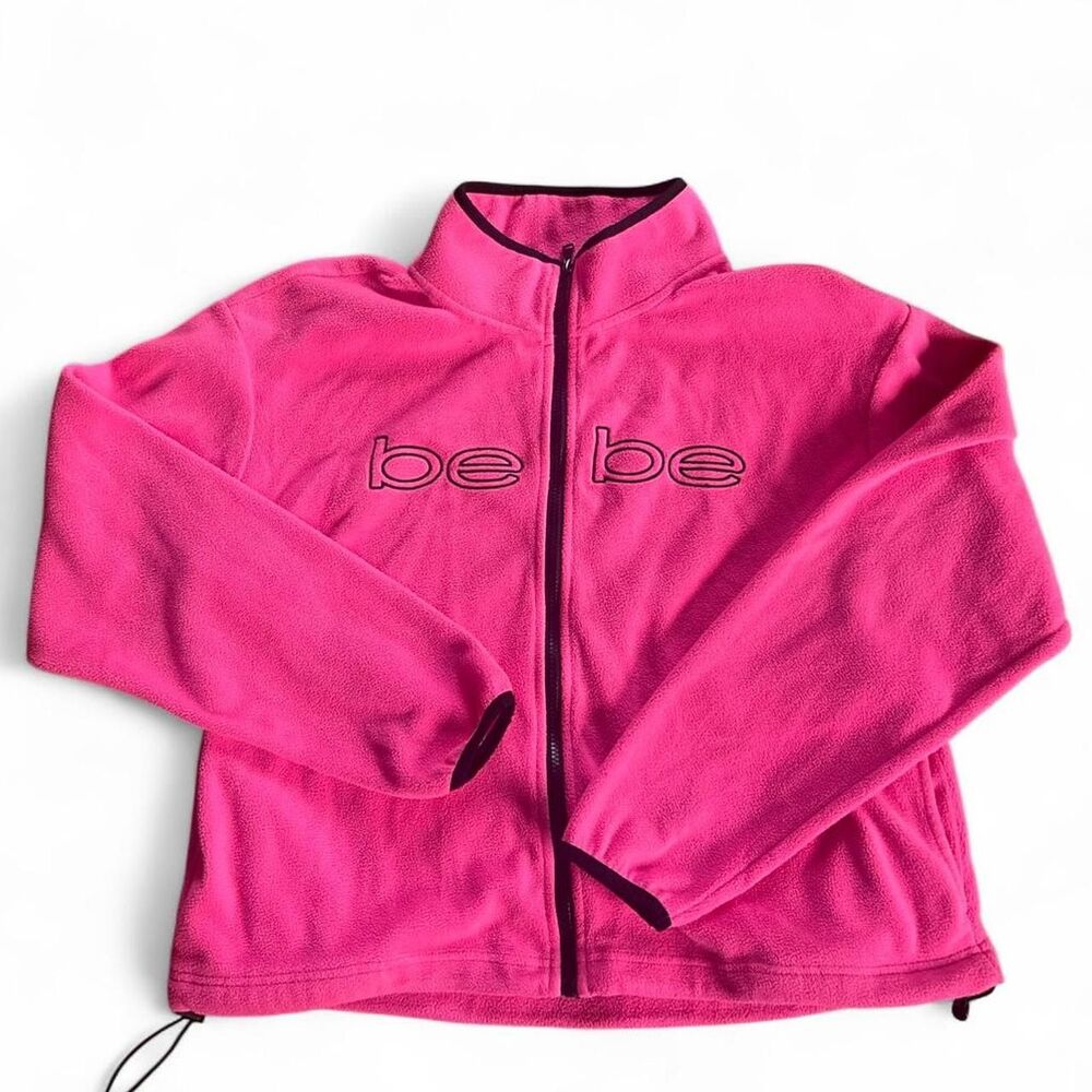 Bebe Sports Women's Pink and Black Zip Up Fleece Jacket SZ L